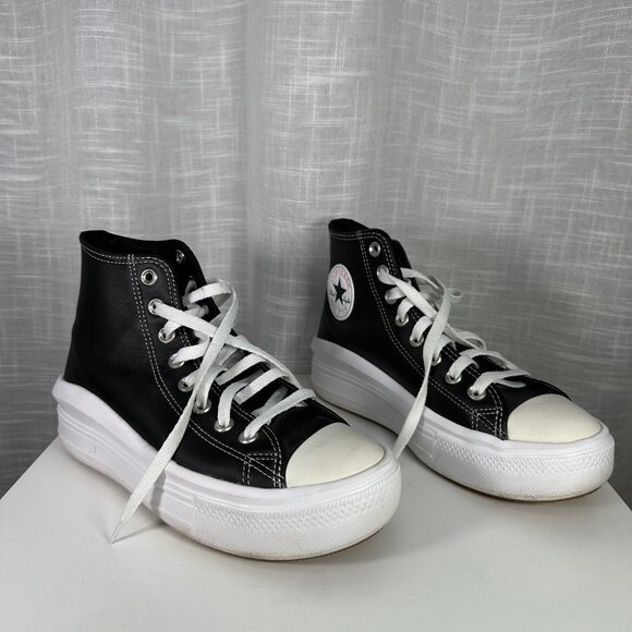 Converse Chuck Taylor All Star Move Leather Platform High-Top Sneakers Black 8 - Picture 7 of 15